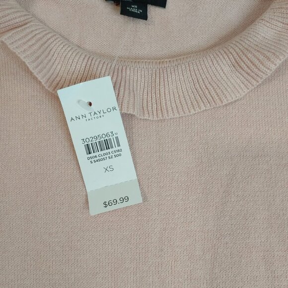 Ann Taylor Factory Sz XS Ruffle Neck Sweater Preppy Blush Pink Barbie Flawed NEW - Picture 5 of 15